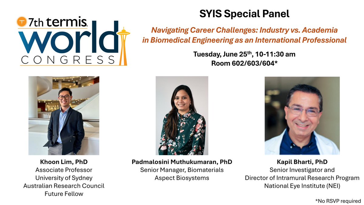 Interested in navigating career challenges in academia and industry? Please join us in the SYIS Special Panel with <a href="/aspectbiosys/">Aspect Biosystems</a> <a href="/Khoonono/">Khoon Lim</a> and Dr. Bharti.
📍Room 602/603/604
📆 Tuesday, June 25th
⏰ 10-11:30am