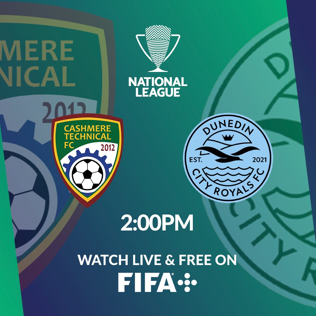 Six games will be broadcasted on FIFA+ today 📺

The first match between <a href="/cashmere_tech/">Cashmere Technical FC</a> and <a href="/DCRoyalsFC/">Dunedin City Royals FC</a> starts at 2:00 PM 

plus.fifa.com/en/content/cas…

#NZNationalLeague #NZFootball