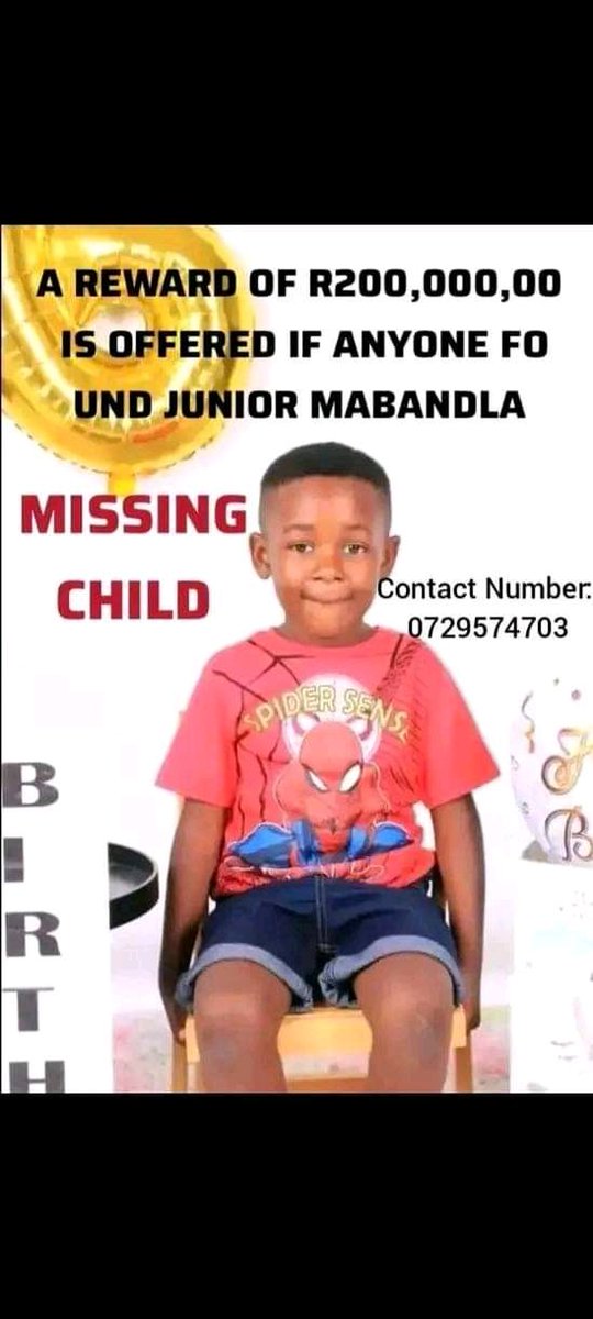 His still not found 💔💔💔 Please Retweet until Junior Mabandla is found

Mabusi Renaldo Gouws Gayton Ian Cameron Helen Zille Malema Judge Hlophe MK Party Zizi Kodwa