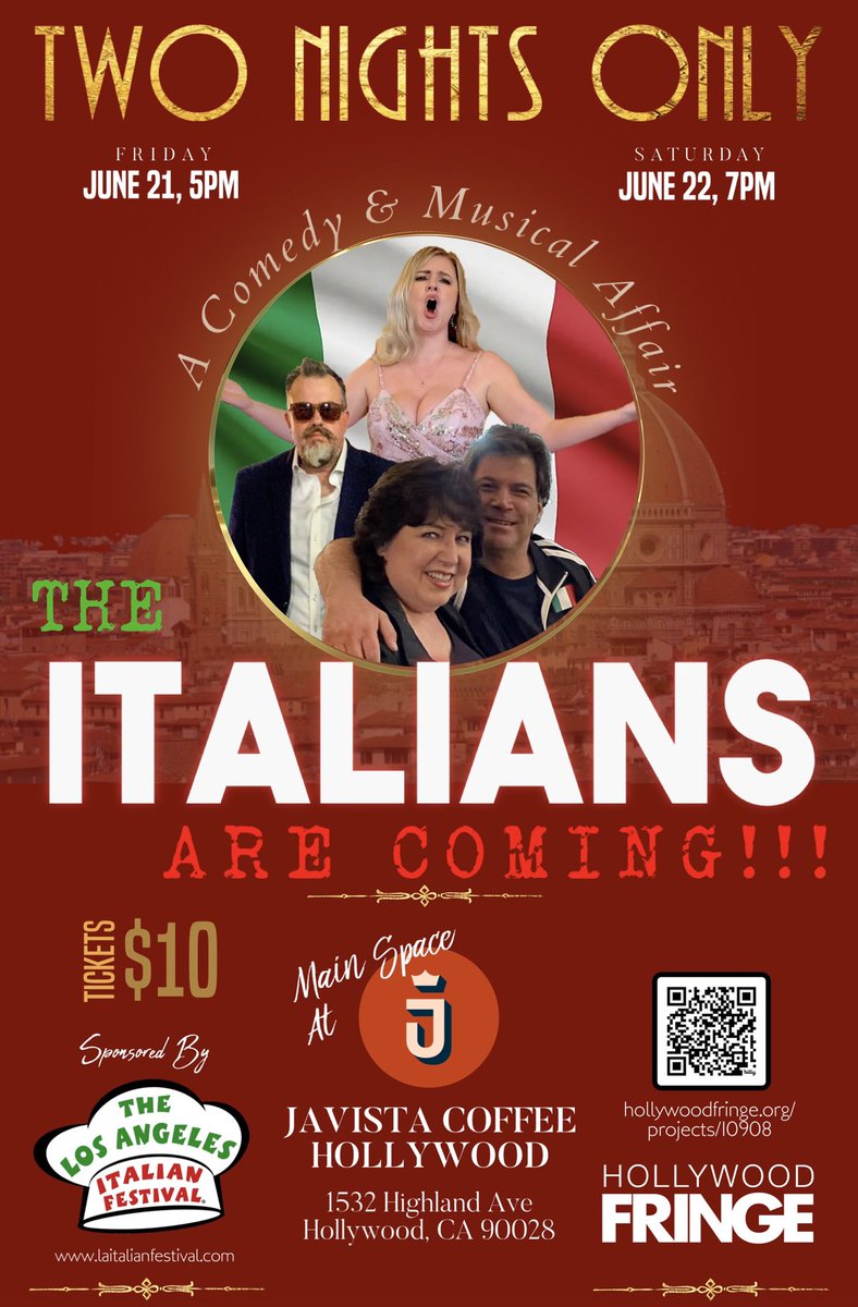 🎟️ TICKETS 🎟️
hollywoodfringe.org/projects/10908
**Get a Free Ticket to The Los Angeles Italian Festival with each Ticket to This Show**