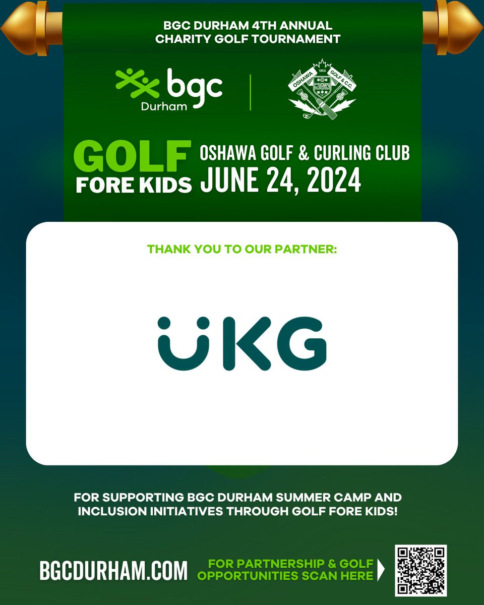 A huge thank you to <a href="/UKGinc/">UKG</a> for supporting Golf Fore Kids! Your partnership helps us create a memorable tournament and supports BGC Durham's programs for our club kids.

A few more sleeps until Golf Fore Kids – Monday June 24th at Oshawa Golf &amp; Curling Club!

⛳️ #BGCDurham