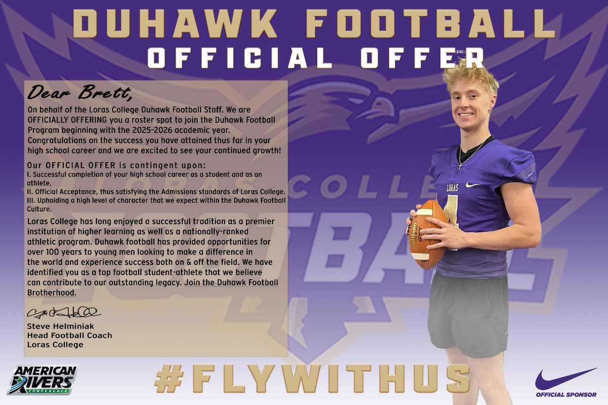 Brett Kitzmiller (@kitzmillerbrett) on Twitter photo I’m blessed to receive an official offer to play at the next level for the Loras College Duhawks. Thank you <a href="/CoachHLorasFB/">Steve Helminiak</a> <a href="/CoachGBower/">Greg Bower</a> <a href="/FootballCoachO/">Coach Jake Olsen</a> #RockBowlTough #FlyWithUsv @lorascollegefb <a href="/ElkhornFB1HERD/">Elkhorn Football Team Page</a> <a href="/PrepRedzoneWI/">Prep Redzone Wisconsin</a> <a href="/MJ_NFLDraft/">Mark Johnson</a> <a href="/EAHSElks/">Elkhorn Athletics & Activities</a> #GOELKS I’m blessed to receive an official offer to play at the next level for the Loras College Duhawks. Thank you <a href="/CoachHLorasFB/">Steve Helminiak</a> <a href="/CoachGBower/">Greg Bower</a> <a href="/FootballCoachO/">Coach Jake Olsen</a> #RockBowlTough #FlyWithUsv @lorascollegefb <a href="/ElkhornFB1HERD/">Elkhorn Football Team Page</a> <a href="/PrepRedzoneWI/">Prep Redzone Wisconsin</a> <a href="/MJ_NFLDraft/">Mark Johnson</a> <a href="/EAHSElks/">Elkhorn Athletics & Activities</a> #GOELKS