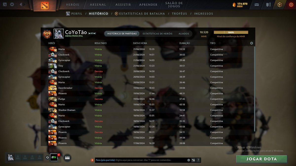 Salve pessoal, estou tentando a vida de streamer de dota 2 e dessa vez é modo tryhard nas lives, estou atualmente com 10.520 de mmr findando NA e gostaria de transmistir meu road 11k, lives todo dia 13:00 twitch.tv/coyotao2  rt = eterna gratidão