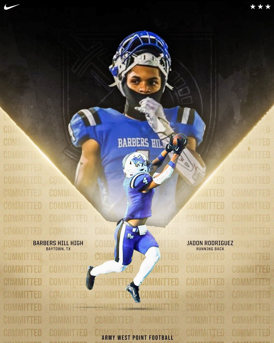 Jadon “J-Rod” Rodriguez (@2025rod) on Twitter photo Excited to announce that I have verbally committed to <a href="/ArmyWP_Football/">Army Football</a>! I want to thank all the coaches who believed in me and have recruited me up to this point. I also want to thank everyone who has supported me along the way! #DutyHonorCountry #BeatNavy
<a href="/cblackshear/">Cheston Blackshear</a> Excited to announce that I have verbally committed to <a href="/ArmyWP_Football/">Army Football</a>! I want to thank all the coaches who believed in me and have recruited me up to this point. I also want to thank everyone who has supported me along the way! #DutyHonorCountry #BeatNavy
<a href="/cblackshear/">Cheston Blackshear</a>