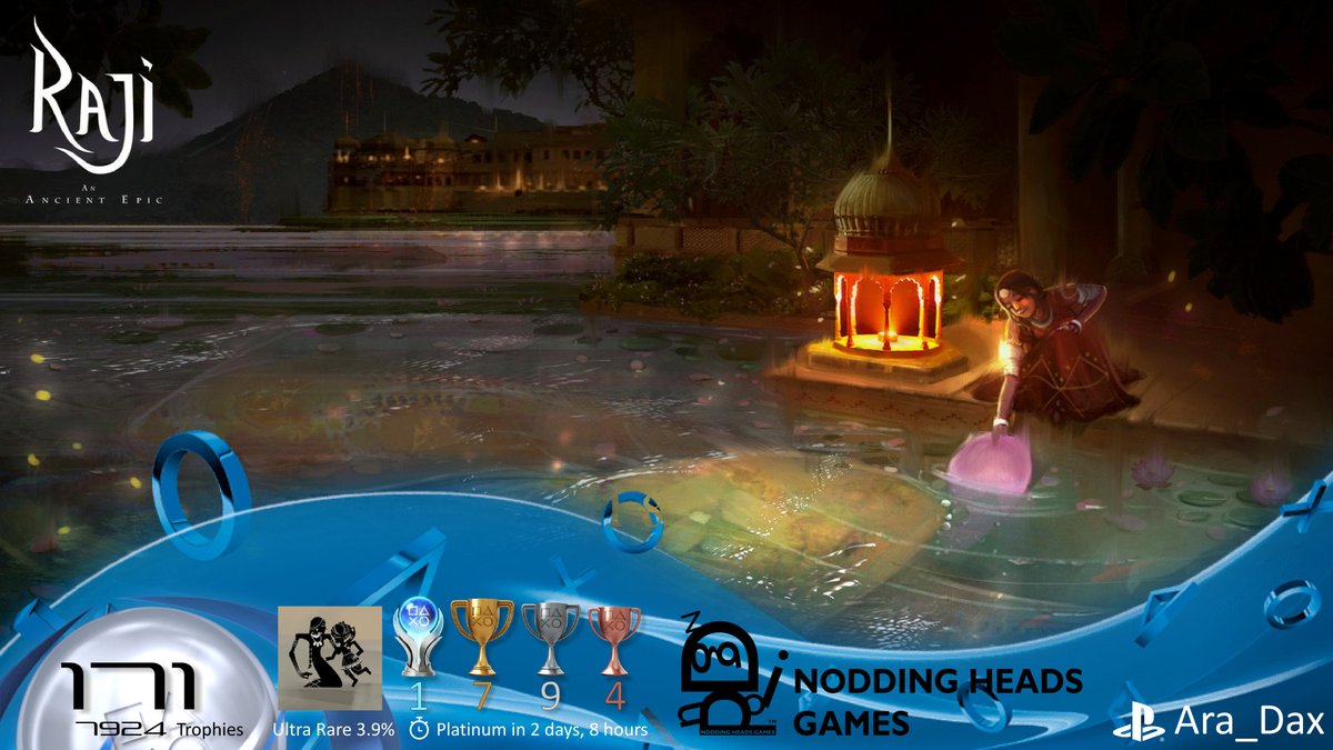 Ara_Dax (@ara_dax) on Twitter photo Platinum #171 Raji: An Ancient Epic #PS5 #PlayStationTrophy #Platinumtrophy #TrophyHunter
<a href="/games_heads/">Nodding Heads Games</a> <a href="/rajithegame/">Raji: An Ancient Epic</a>
#roadto1758000
This game is a hidden gem. Platformer with combat set in ancient India, based on Hindu mythology and lore. Great graphics & colours.  Recommended. Platinum #171 Raji: An Ancient Epic #PS5 #PlayStationTrophy #Platinumtrophy #TrophyHunter
<a href="/games_heads/">Nodding Heads Games</a> <a href="/rajithegame/">Raji: An Ancient Epic</a>
#roadto1758000
This game is a hidden gem. Platformer with combat set in ancient India, based on Hindu mythology and lore. Great graphics & colours.  Recommended.