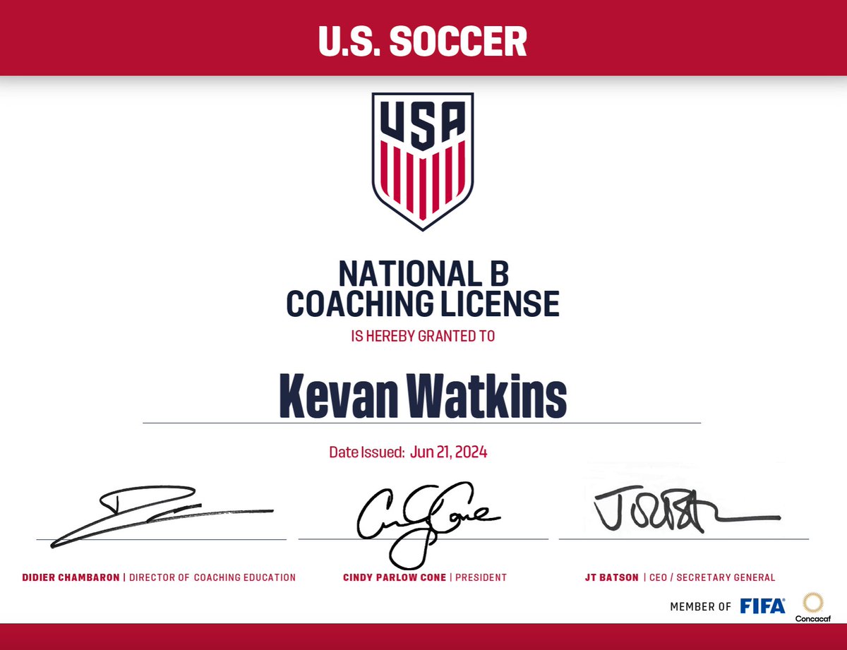 After 14 years I finally had the time to do my US Soccer B License. The new format was a ton of work but a great cohort and overall learning experience. Best license I have completed and such a better format.