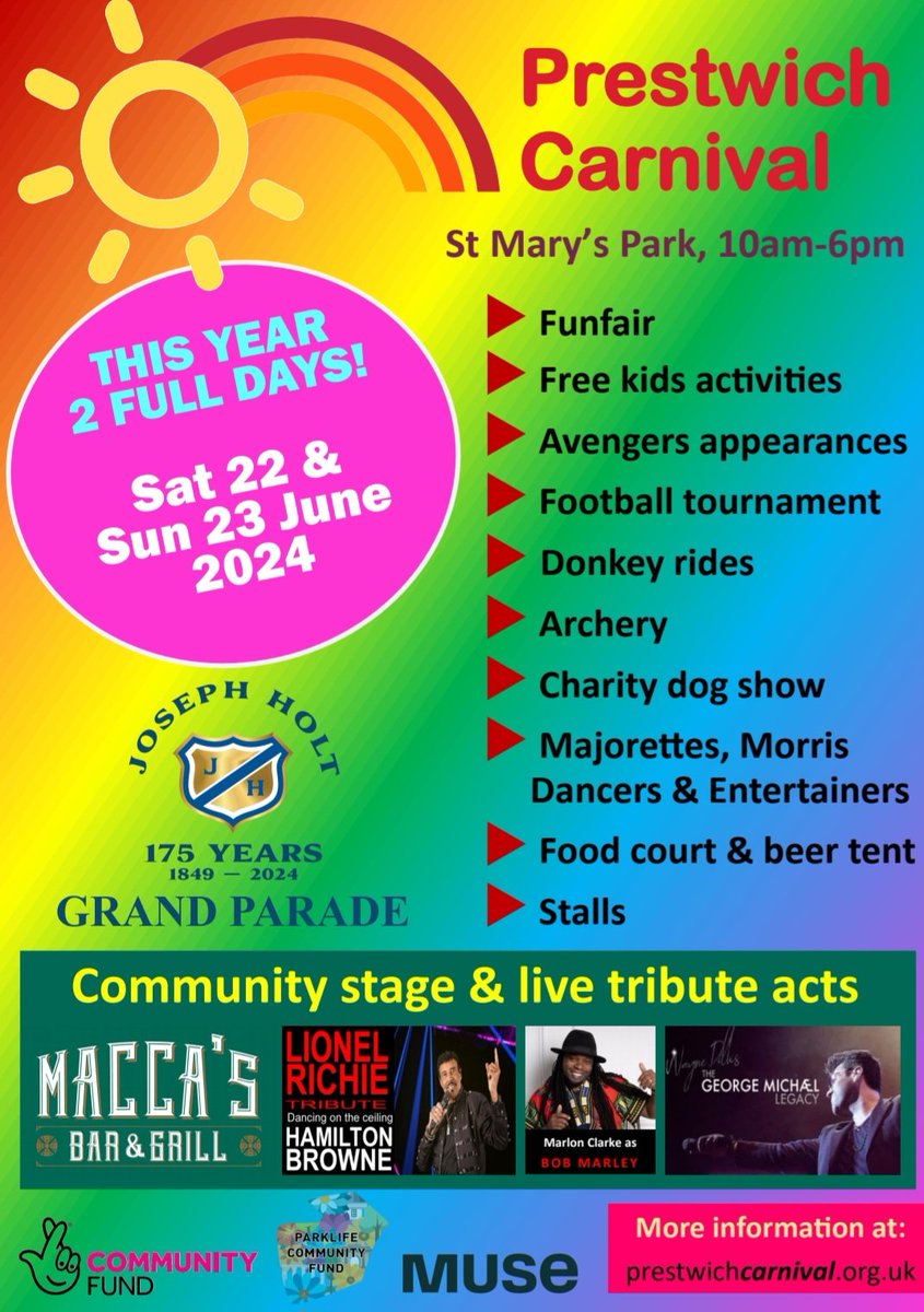 Prestwich Carnival 2025 (@prestwichcarni) on Twitter photo See you all at #Prestwich Carnival this weekend! <a href="/MaccasBar/">Macca's Bar and Grill</a> @muse_places <a href="/JosephHolt1849/">Joseph Holt Brewery</a> <a href="/BuryCouncil/">Bury Council</a> <a href="/BuryTimes/">Bury Times</a> <a href="/MENnewsdesk/">Manchester News MEN</a> <a href="/So_Prestwich/">So Prestwich</a> <a href="/TNLComFund/">The National Lottery Community Fund</a> See you all at #Prestwich Carnival this weekend! <a href="/MaccasBar/">Macca's Bar and Grill</a> @muse_places <a href="/JosephHolt1849/">Joseph Holt Brewery</a> <a href="/BuryCouncil/">Bury Council</a> <a href="/BuryTimes/">Bury Times</a> <a href="/MENnewsdesk/">Manchester News MEN</a> <a href="/So_Prestwich/">So Prestwich</a> <a href="/TNLComFund/">The National Lottery Community Fund</a>