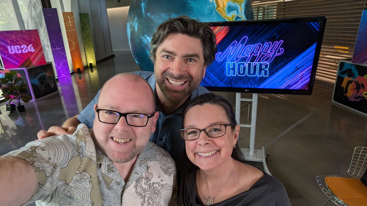 kennethfield's tweet image. Another #MappyHour with @epunt, @NathanCShephard (and a guest from a shed) filmed, and in the can ahead of #EsriUC