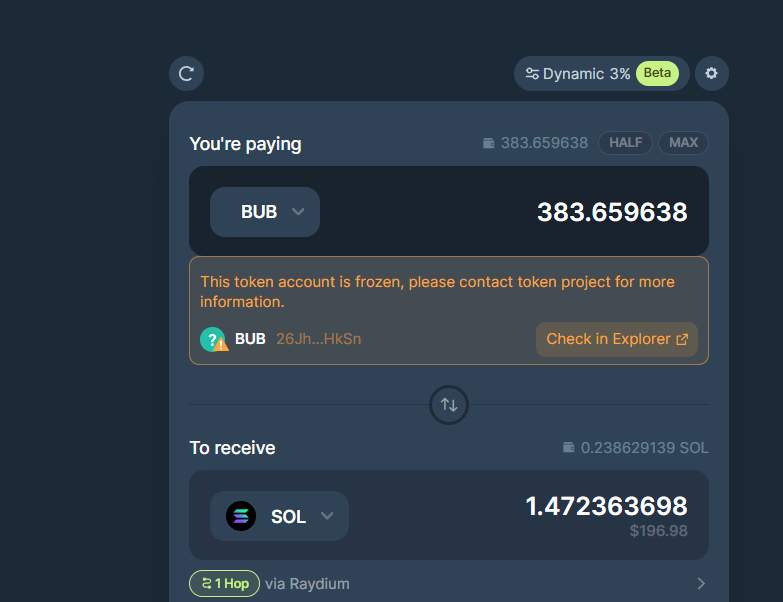 TradingLife05's tweet photo. Do not buy #BUB coin. Freeze Authority still enabled. https://t.co/Lnfx8zZcOM