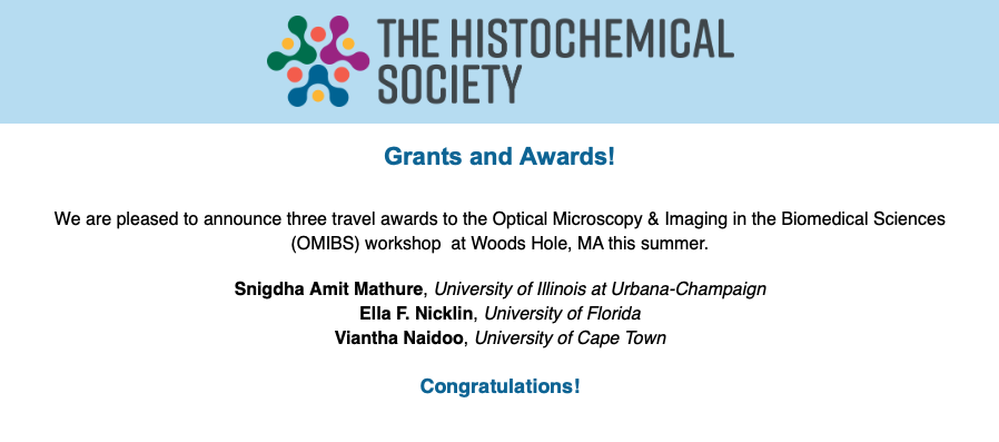 histochemnews's tweet photo. HCS is pleased to announce three travel awards to the Optical Microscopy & Imaging in the Biomedical Sciences (OMIBS) workshop at Woods Hole, MA this summer. Congratulations!
#histochemistry #STEMeducation @mathure_snigdha https://t.co/fd5mfY6jW7