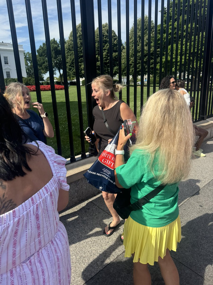 My favorite photo of the week is of <a href="/Angietruett1/">Angietruett</a> &amp; <a href="/CassoniaD/">Cassonia Davis</a> when <a href="/DBE_Library/">Donna Morris, LMS</a> delivered the Trump Socks to them <a href="/WhiteHouse/">The White House</a> ! <a href="/KEDC_HERO/">HERO</a>