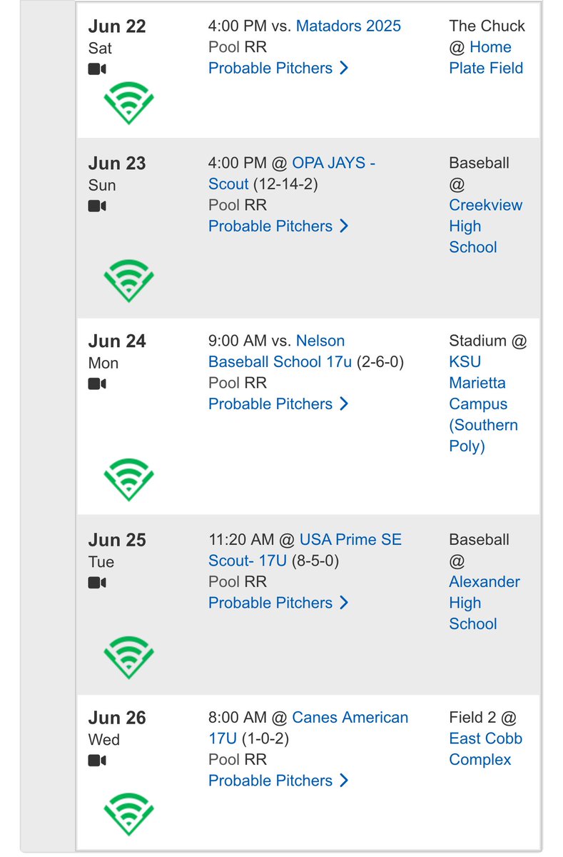 17U WWBA Schedule - going to be a great week in Atlanta!