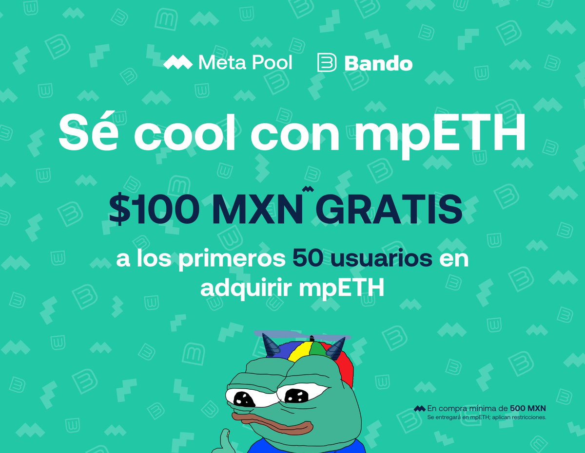 skyempire90's tweet photo. 🎉Para la comunidad Mexicana tenemos una GRAN noticia para ustedes:
Ahora puedes:
¡Comprar #mpETH en @BandoCool y recibe 100 MXN ! (solo para los primeros 50)💵
Aprovecha la oportunidad y compra tus mpETH🚀 https://t.co/IkfZYWqlWz