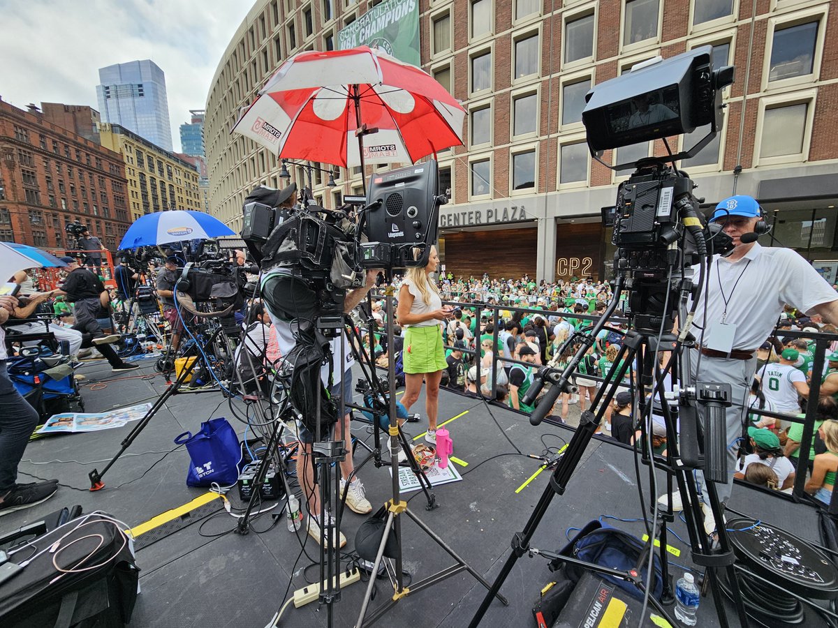 JaredGreenberg's tweet photo. What a day! I got the best camera spot at the end of the media platform. It was a great time covering the Celtics championship parade. https://t.co/a3Nc3H5uJn