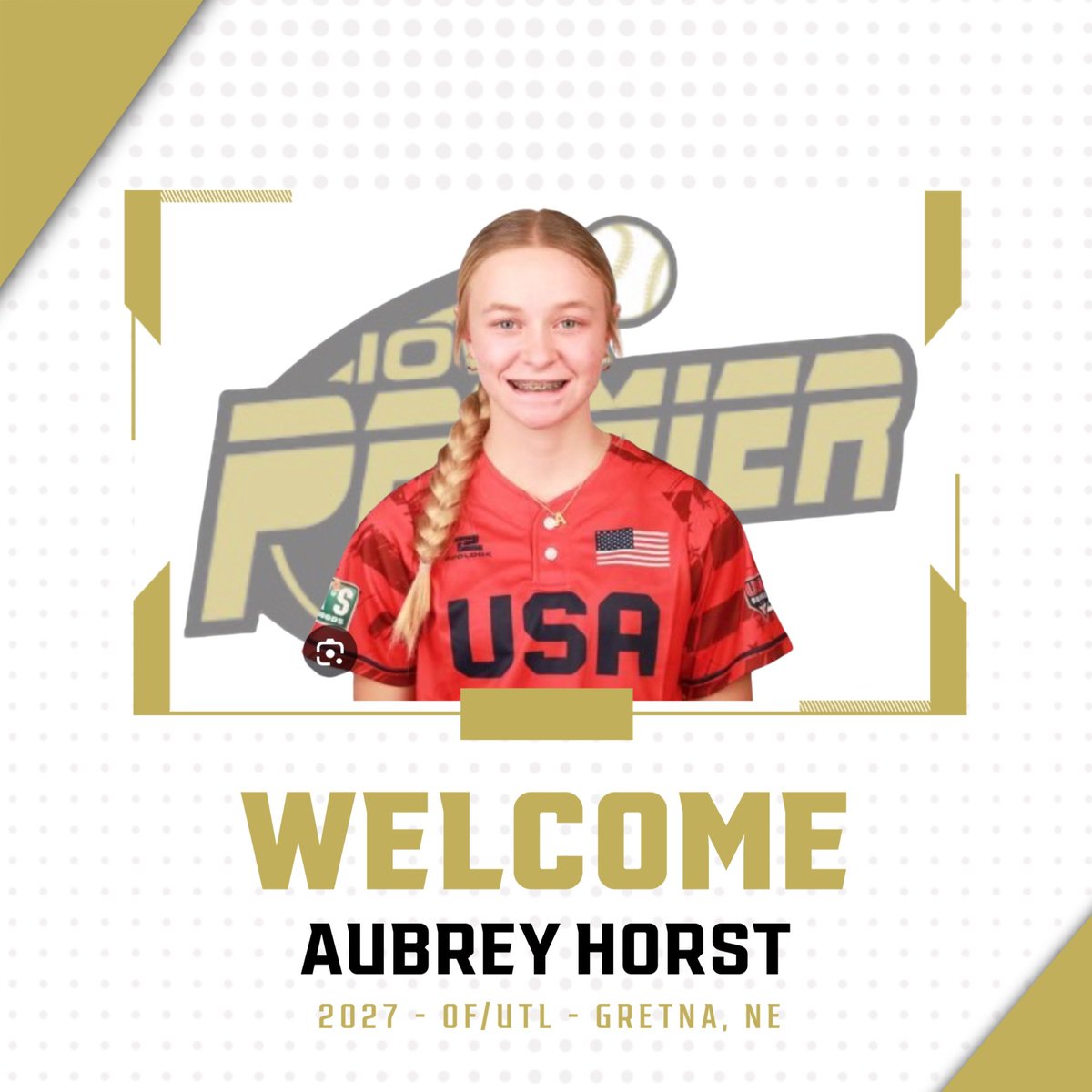 BIG NEWS! Iowa Premier National welcomes <a href="/aubreyhorst4/">Aubrey Horst- 2027</a> to the Program! The 2027 is a <a href="/USASoftball/">USA Softball</a> HPP All-American from Gretna, NE! She brings big speed, athleticism &amp; depth to the 16U team!  We look forward to her summer! #IPFLIFE 🖤💛🖤💛🖤💛
<a href="/LineDsoftball/">Line Drive Media</a>