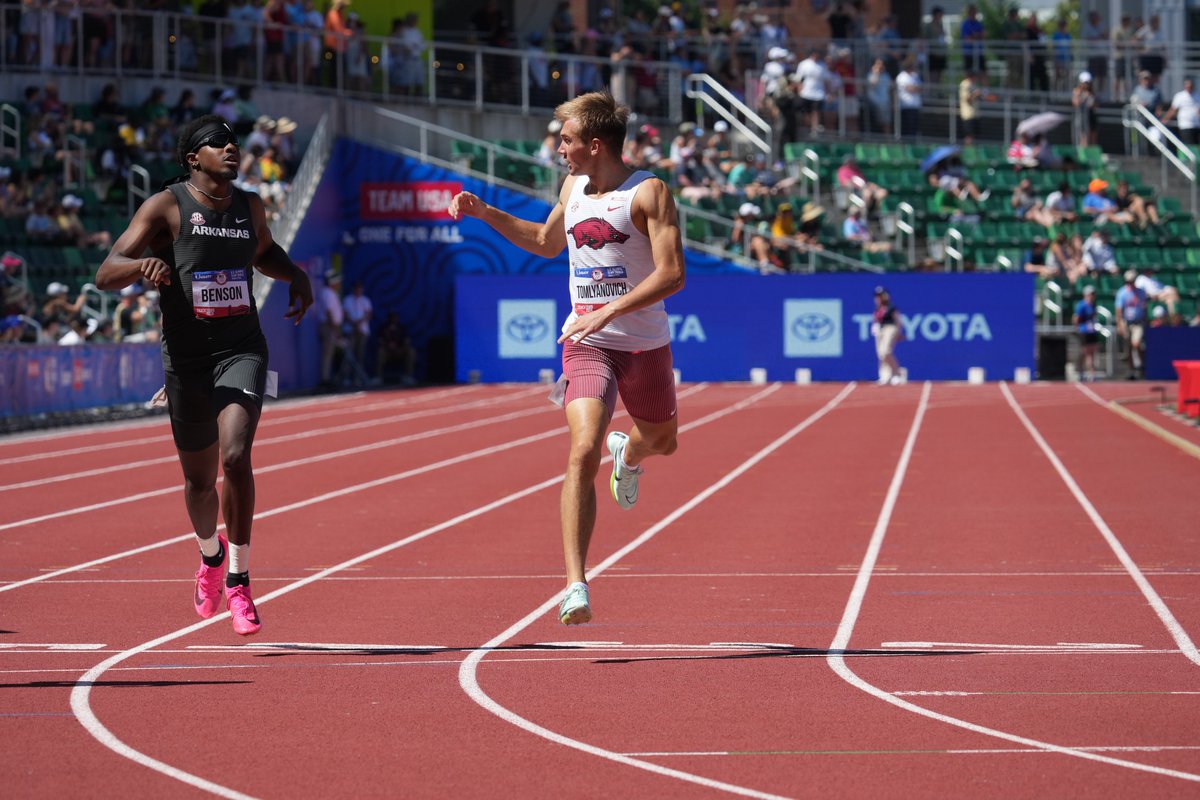 2024 U.S. Olympic Team Trials | Men's 400m prelims

Heat 2
2) 44.86 Q Chris Bailey

Heat 5
3) 45.76 Q TJ Tomlyanovich
4) 45.81 Q James Benson II

All three Razorbacks advance to semifinal