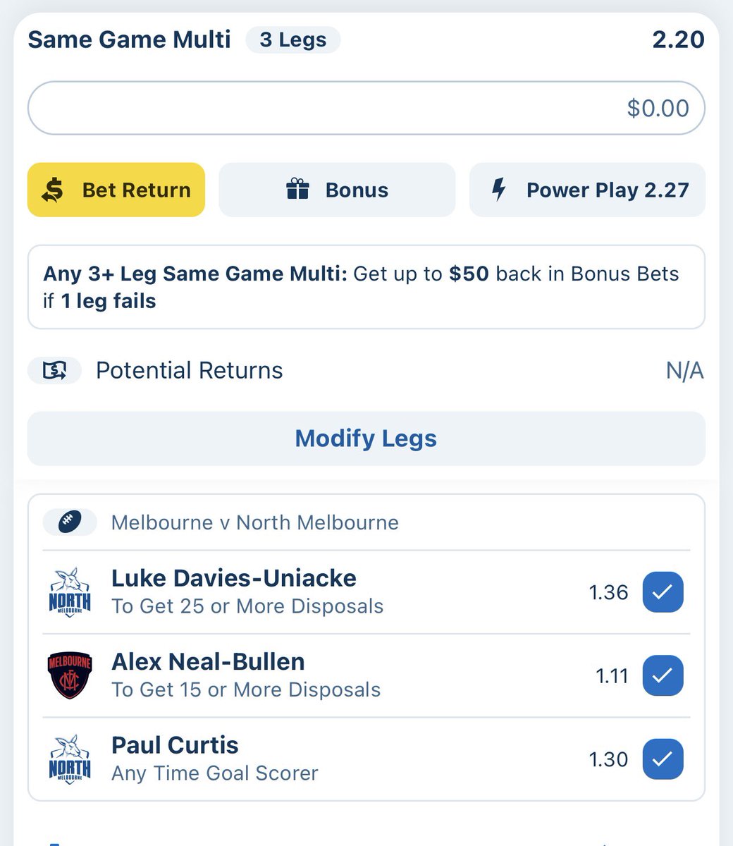 PrecisionPunt's tweet photo. 🚨SGM🚨
1U Sportsbet

Using our daily SGM bet return on this! 

#AFLPortLions #AFLGiantsSwans #AFLDeesKangaroos #BattleoftheBridge #SuperCoach #AFLFantasy https://t.co/mqheXnHIjo