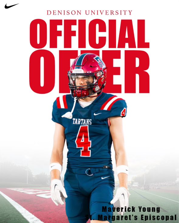 Maverick Young (@maverickyoung04) on Twitter photo I am incredibly grateful to have received an official offer from Denison University. Thank you <a href="/coachhatem/">Jack Hatem</a> and <a href="/CoachKJarrett/">Kaleb Jarrett</a> for this opportunity!
<a href="/CoachDOShea/">Dan OShea</a> <a href="/CoachMarkum/">Jake Markum</a> <a href="/CoachDavis015/">Mike Davis M.S., CSCS, PES</a> <a href="/SouthOCsports/">South OC Sports</a> <a href="/mikehuntley63/">Michael Huntley</a> I am incredibly grateful to have received an official offer from Denison University. Thank you <a href="/coachhatem/">Jack Hatem</a> and <a href="/CoachKJarrett/">Kaleb Jarrett</a> for this opportunity!
<a href="/CoachDOShea/">Dan OShea</a> <a href="/CoachMarkum/">Jake Markum</a> <a href="/CoachDavis015/">Mike Davis M.S., CSCS, PES</a> <a href="/SouthOCsports/">South OC Sports</a> <a href="/mikehuntley63/">Michael Huntley</a>