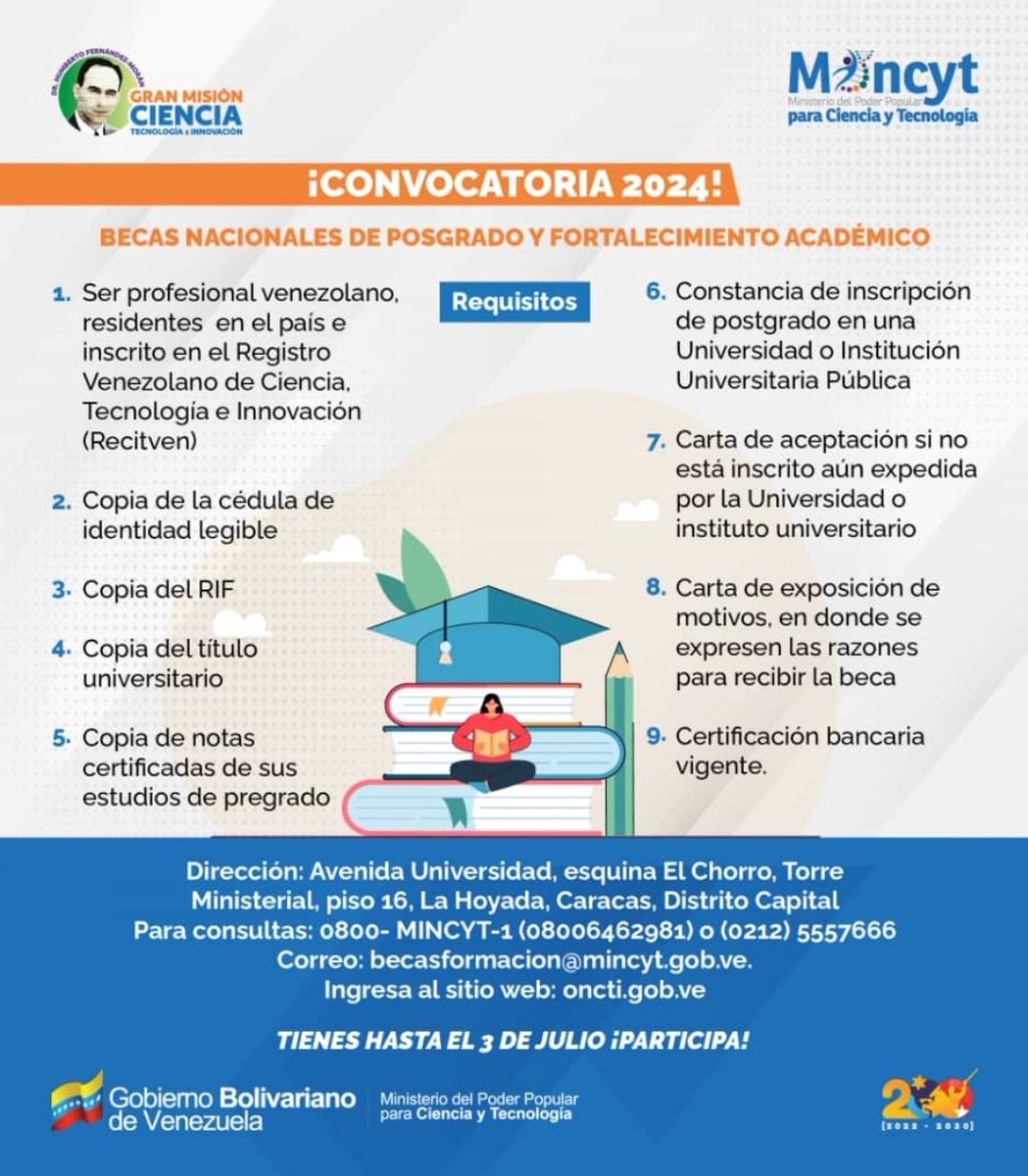 Interesados (as) en el "POSTGRADO DE BIOLOGIA DE CELULAS MADRE Y MEDICINA REGENERATIVA" pueden postularse a BECA para Postgrados del Ministerio del Poder Popular para Ciencia y Tecnología (Mincyt). Información en <a href="/IVIC_oficial/">IVIC</a> <a href="/utc_ivic/">UTC IVIC</a>