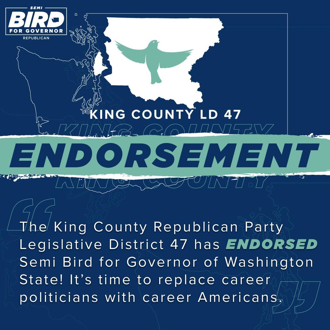 CommonSenseSemi's tweet image. What a great step towards uniting King County with the endorsement from my friends in the mighty 47th Legislative District of the King County Republican Party.

#BirdForGovernor #bird2024 #wastate #olympiawashington #governor #commonsense #togetherwecan #giveolympiathebird
