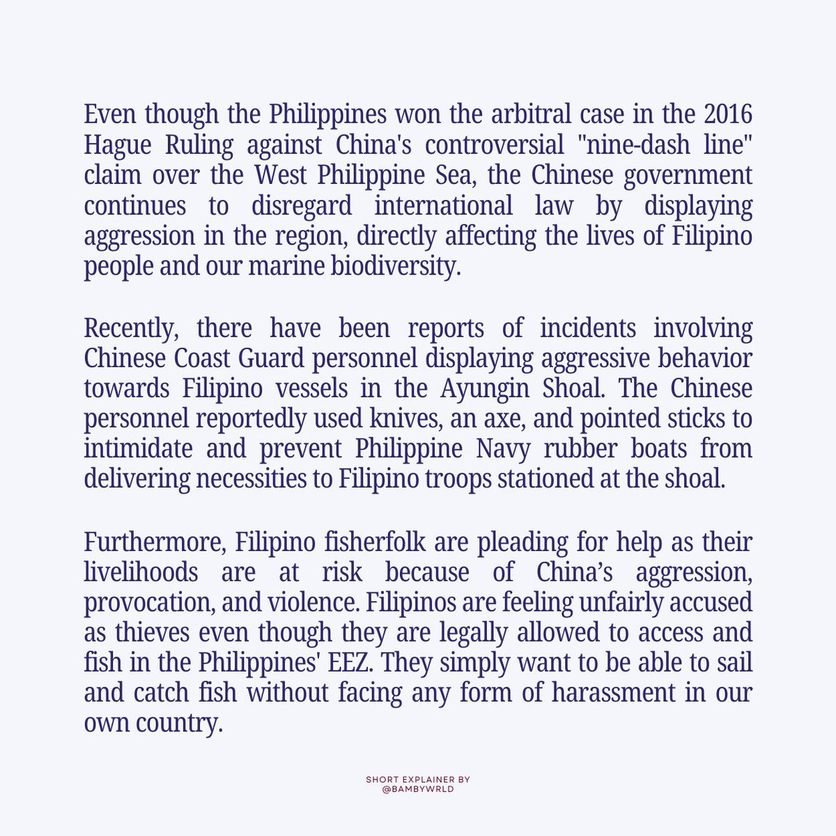 blckpinkpic's tweet image. not blackpink related but i wanted to use this platform to inform both filos &amp;amp; non filos about this issue. take the time to read this in case you don’t know what’s going on. speak up, spread awareness, be alert, and be active!

#AtinAngWestPhilippineSea
#WestPhilippineSeaIsOurs