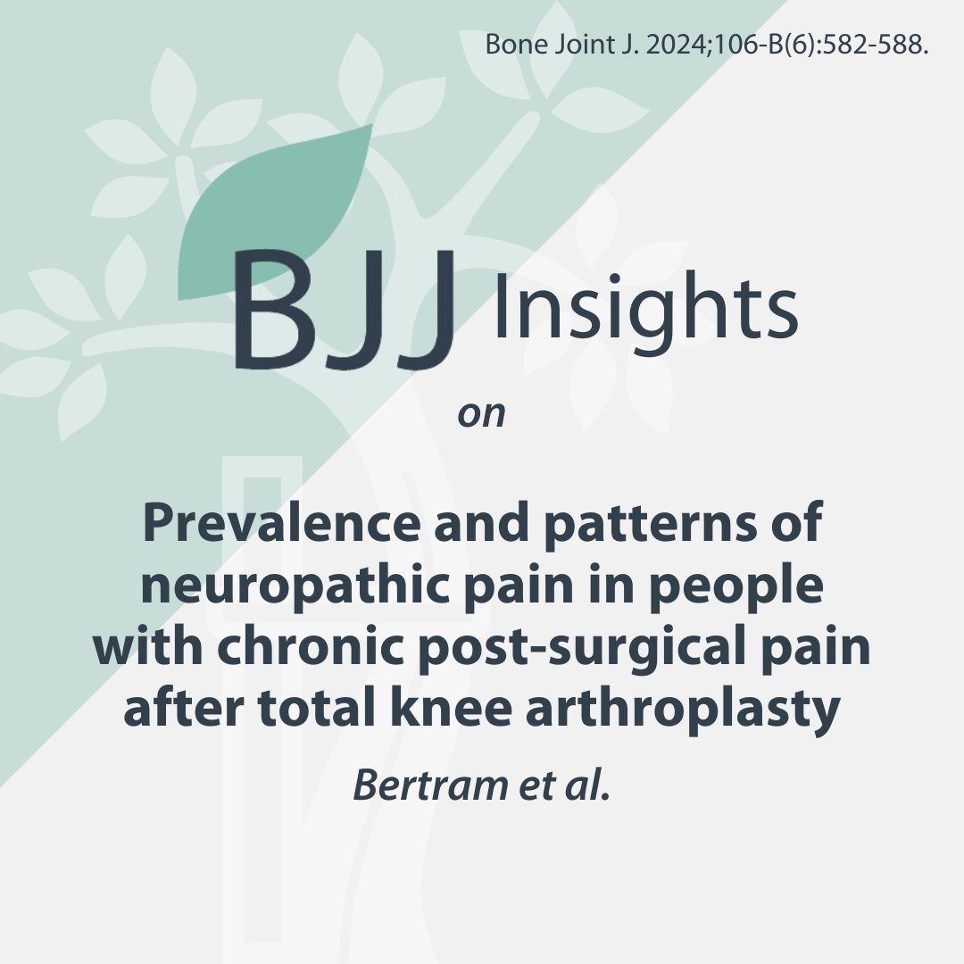 BoneJointJ's tweet photo. Chronic pain after total knee arthroplasty (TKA) is often neuropathic in nature, and when it occurs, it is persistent for up to 15 months in half of patients. The main question remains: can we identify these patients before TKA?

#BJJ #Knee #Surgery

https://t.co/SU6PPJRp7i https://t.co/ukj05PNDgO
