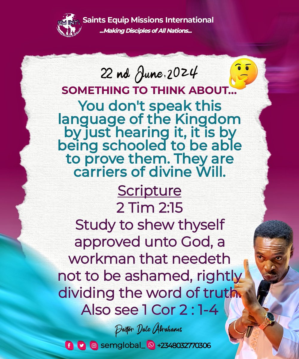 SEMGLOBAL_'s tweet photo. #somethingtothinkaboutday22
#semglobal 
#makingdisciplesofallnations 
#pstdaleabrahams 
#equippingthenextgeneration 
#equippingthesaints 
#feedyoursoul https://t.co/tPSZ0fH9zj