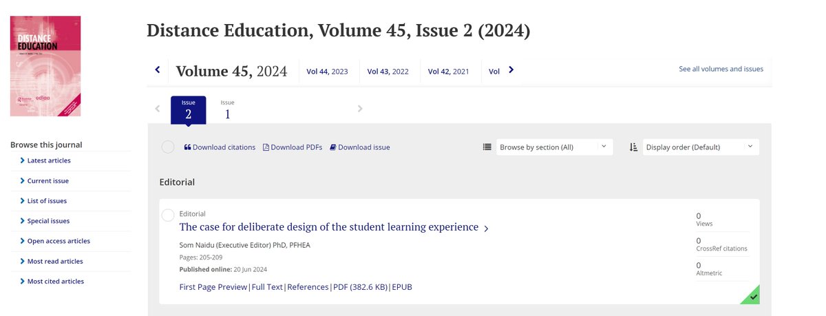 Distance Education, Volume 45, Issue 2 is out. Explore a wide range of articles from the following link 👇
tandfonline.com/toc/cdie20/cur…