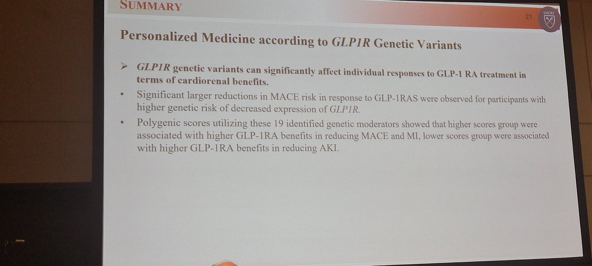 GLP1 receptor gene variants can affect GLP1 agonists effects on MACE reduction #ADA2024
#ADASciSessions #obesity