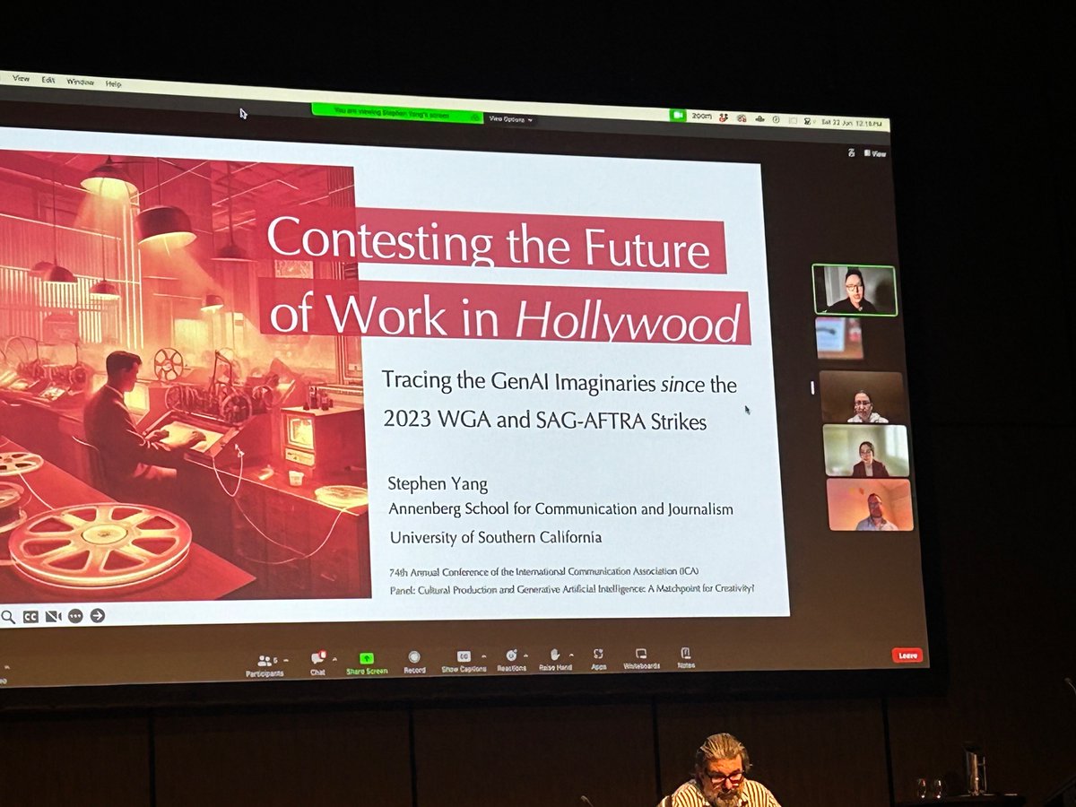 Great presentation by <a href="/stepeche_mode/">Stephen Yang</a> on Generative AI in Hollywood at the panel “Cultural Production and Generative AI” @ #ICA24 #Goldcoast #GAI