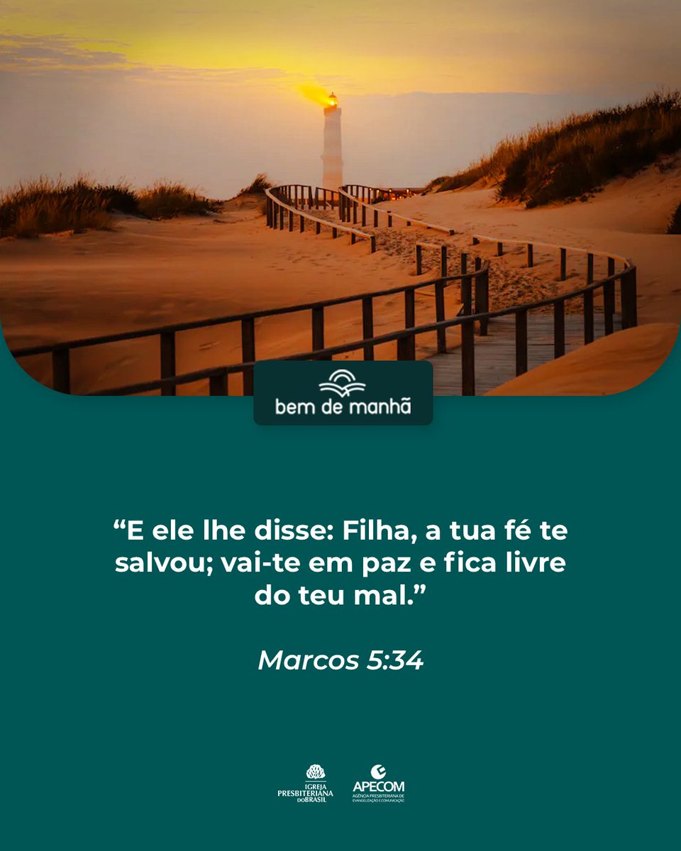 ipboficial's tweet image. Bem de Manhã: Comece o dia meditando na sabedoria de Deus.

“E ele lhe disse: Filha, a tua fé te salvou; vai-te em paz e fica livre do teu mal.”

Marcos 5:34