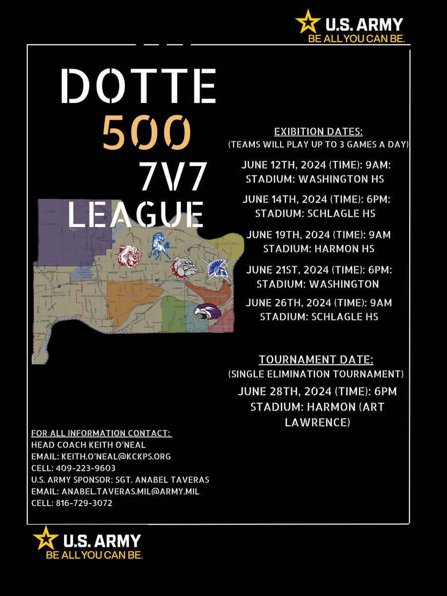 Final standings for this Fridays exhibition Day: 

Schlagle 1-1-1
Central-2-1
Sumner 1-0-1
Southeast 1-2
Harmon 1-1
Washington 2-0

Single game elimination Tournament Next Friday to wrap up this years 7v7 league
#DotteStrong #NoXMentality⚔️