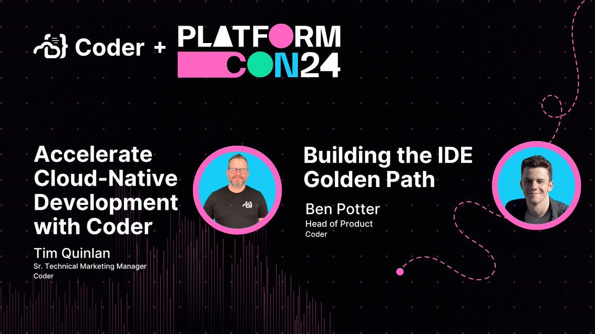 coderhq's tweet image. Discover how Coder is transforming software development for enterprises with our #PlatformCon2024 talks, now available on-demand: 

- Accelerate cloud native development with Coder cdr.co/zNTI1Mg 
- Building the IDE golden path cdr.co/zODMzNQ