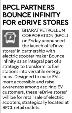 vivekanandahr's tweet photo. We will love to catch petrol two wheeler owners right at the pain point :) thanks to BPCL for this futuristic move to enable sale of Bounce electric scooters right at the petrol bunks. 
People can bunk stations and switch to EVs ;) https://t.co/RmOlUadL6l
