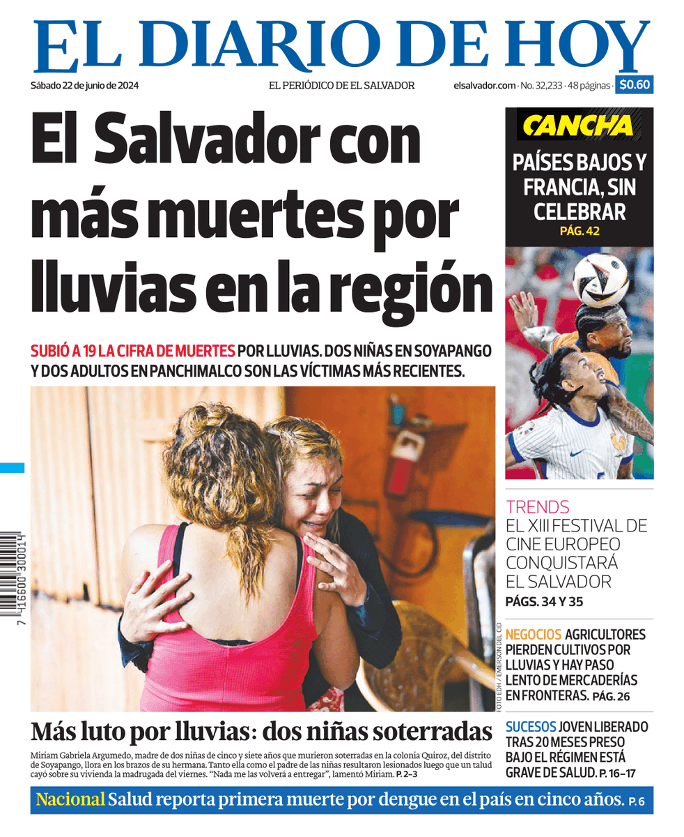 EDHNoticias's tweet photo. Te compartimos la portada de El Diario de Hoy de este sábado 22 de junio.

Sigue las últimas noticias en https://t.co/haYyxIUFU1 https://t.co/BfCRAQpFI4
