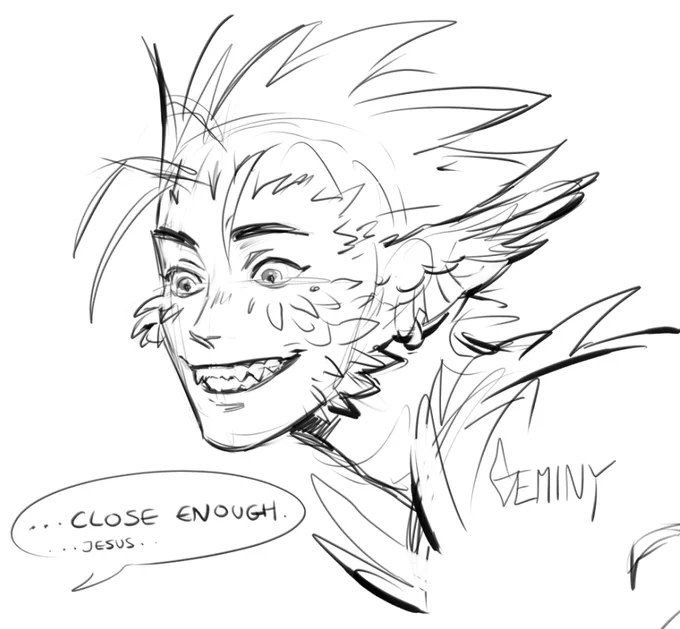 very awkward imitation of wolfwoods smile but he's trying his best 🤌 