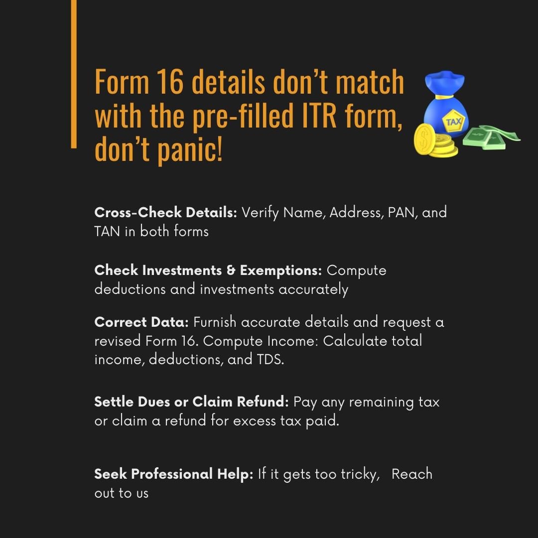 ImHKjain's tweet photo. Filing your ITR for 2024 and noticed a mismatch with Form 16? 
Don't worry! Follow these steps to resolve it and file accurately #IncomeTax2024 #ITRFiling #TaxTips #Form16 #TaxSeason #TaxReturn #FinancialPlanning #TDS #TaxAdvice #TaxFiling #Form16Mismatch #IncomeTaxIndia https://t.co/XQh6RX3JTu