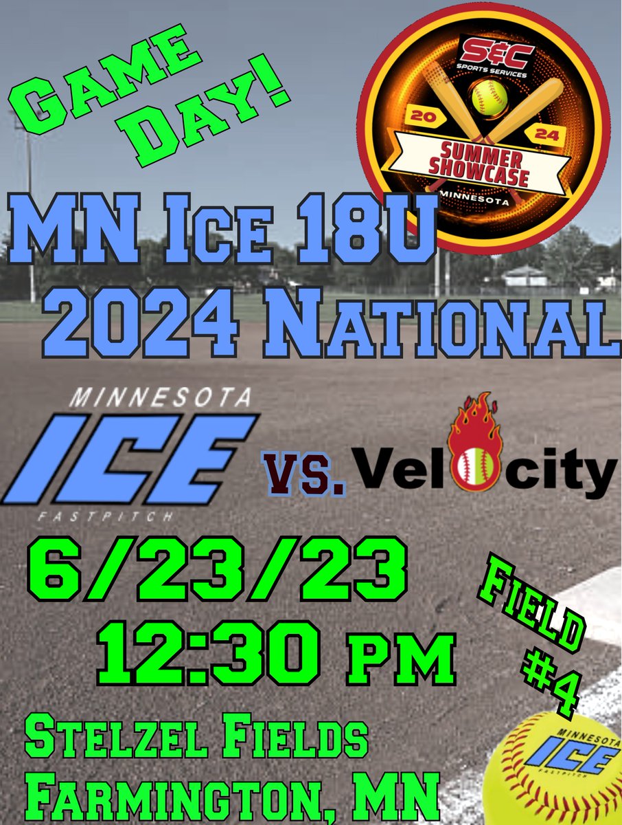 Mnice18UNat2024's tweet photo. Sunday's second game of the S&amp;C Showcase has the MN Ice taking on Velocity Baseball &amp; Softball out of Green Bay in the first of three back-to-back-to-back games (weather permitting). 🙄 

Sunday June 23rd 2024 
1st Pitch 12:30PM 
Stezel Feild #4 
Farmington, MN https://t.co/VBEFZufIlO