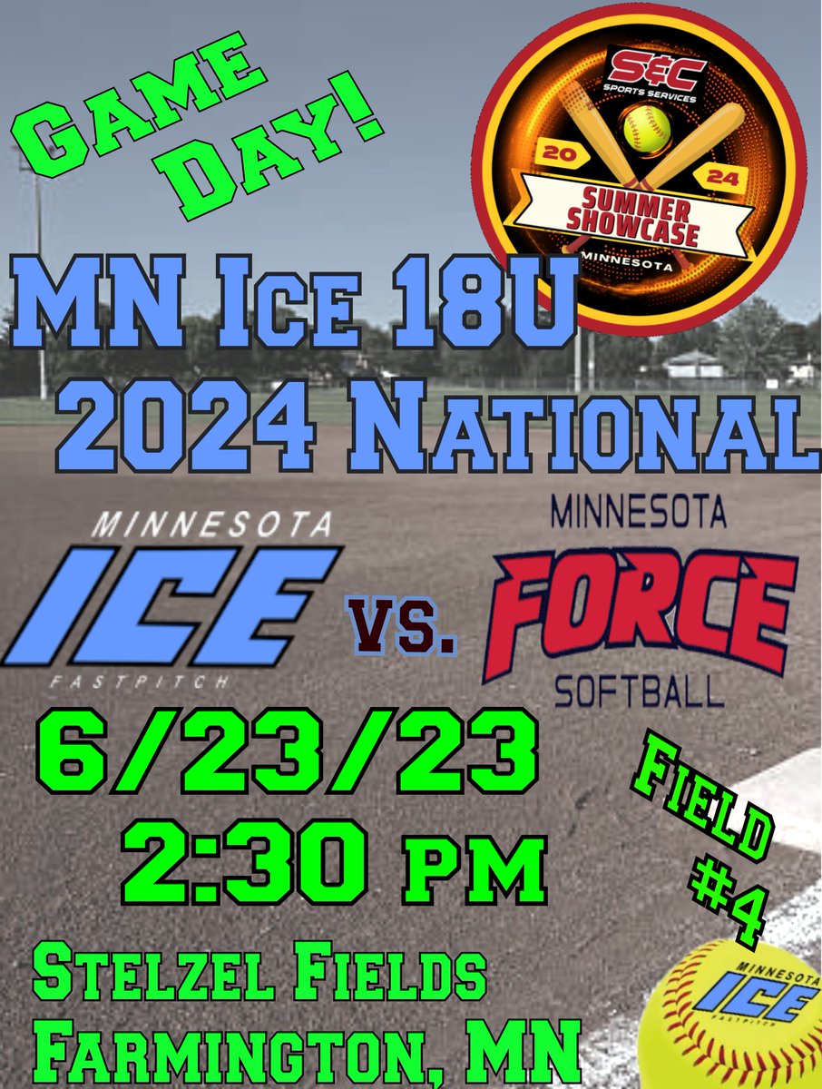 Mnice18UNat2024's tweet photo. Sunday's 4th game of the S&amp;C Showcase and second game of three on Sunday is MN Ice vs.  Minnesota Force.

Sunday June 23rd 2024
1st Pitch 2:30PM
Stezel Feild #4
Farmington, MN https://t.co/X1Jq87L5oV