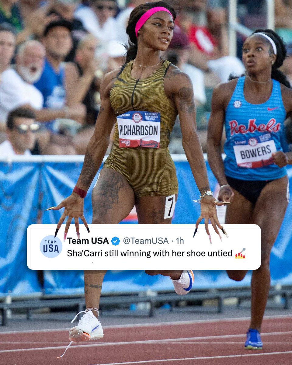 NBCSports's tweet photo. Sha'Carri Richardson: Untied, unbothered. 🔥 https://t.co/WC1rH103AC