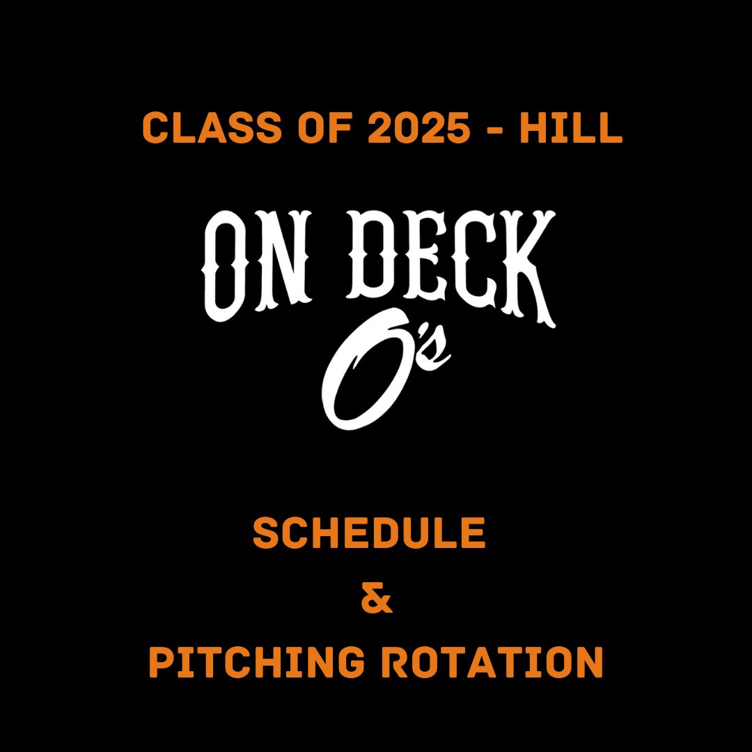 OnDeckAcademy's tweet photo. Here’s this week’s tournament schedule and pitching rotation for the 2025 (Hill) O’s! #1T1F

On Deck Academy and the On Deck O’s are powered by @OrthoCarolina! https://t.co/JD2xjOB5Cv