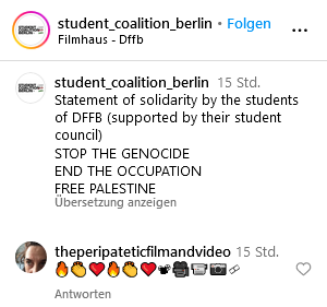 datawrangler2's tweet photo. [*#DFFB]
.
als Landeseinrichtung des Landes Berlin,
erhält regelmäßig institutionelle-&amp; kulturelle-
Fördergelder in nicht unbeachtlicher Höhe.
Studentische Fördergeld-Empfänger erklären nun ihre Solidarität mit der pro🇵🇸student_coalition_berlin.
Widerlich!
https://t.co/O6WqbaFvgf https://t.co/b4VcwkMiW7