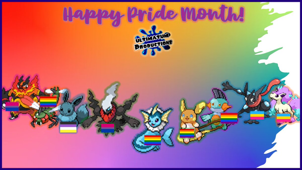 UltimatumPROD's tweet photo. Celebrating Pride Month at Ultimatum Productions!🌈🌈🌈
Showcasing some of the LGBTQ+ characters featured in our shows, as well as a sneak preview of some characters you'll meet in our next episode of Theory of Eeveelution! Coming very soon! https://t.co/AOnks99hHm
