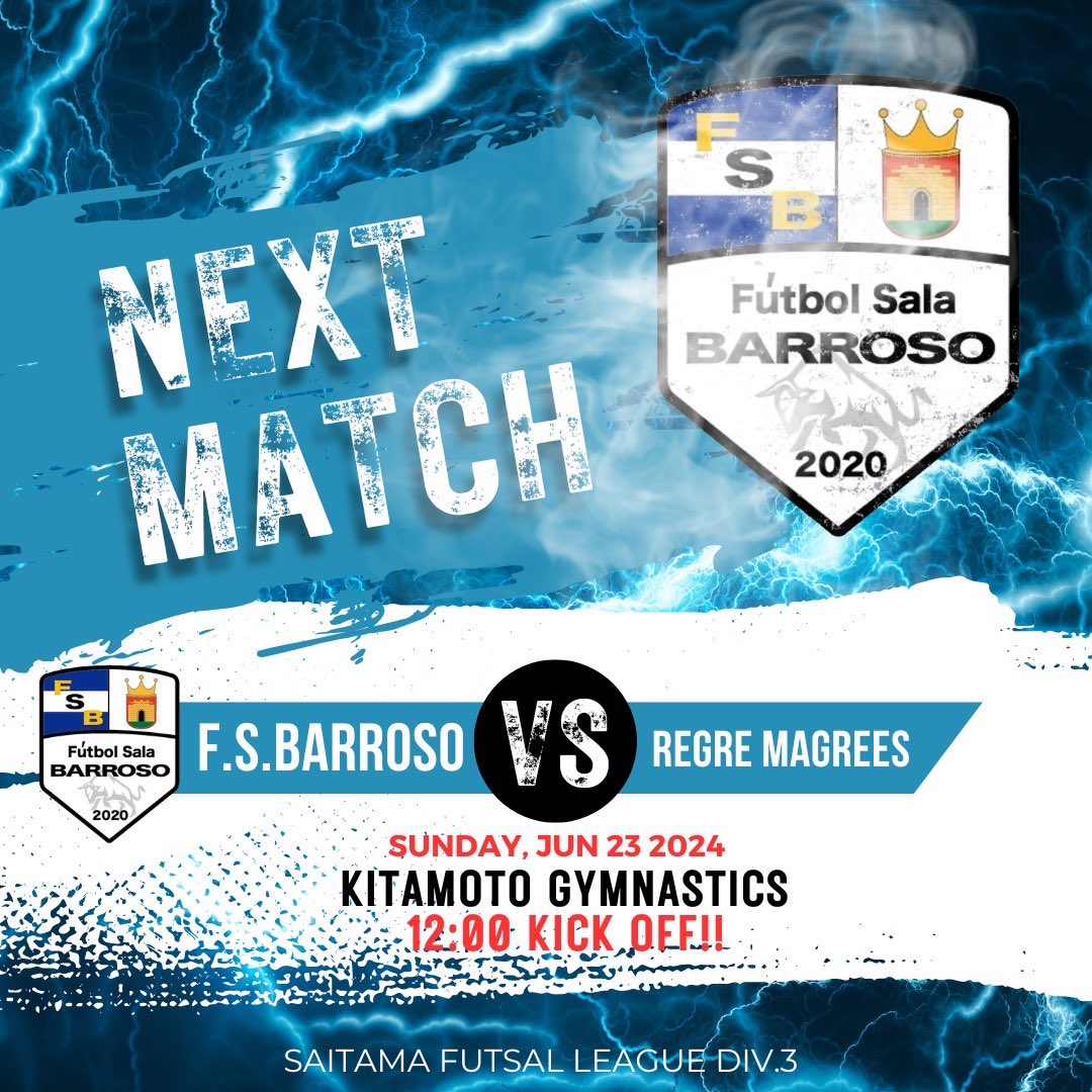 🇯🇵MATCH DAY🇪🇸
🏆埼玉県フットサルリーグ2024 div.3
🆚レグレ マングリース
📅6/23(SUN)
🕐12:00 K.O.
🗺️北本市体育センター

#フットサル #スペイン #選手募集 #futsal
