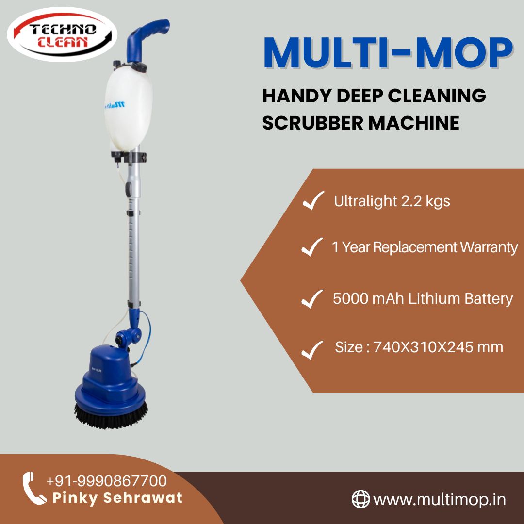 technocleaneq's tweet image. MULTI-MOP
1. Ultralight 2.2 kgs
2. 1 Year Replacement Warranty
3. 5000 mAh Lithium Battery
4. Size: 740X310X245 mm
+91-9990867700
Pinky Sehrawat
multimop.in

#MultiMop #ScrubberMachine #Ultralight  
#DeepCleaning #FloorScrubber #LightweightScrubber  #HandyScrubber