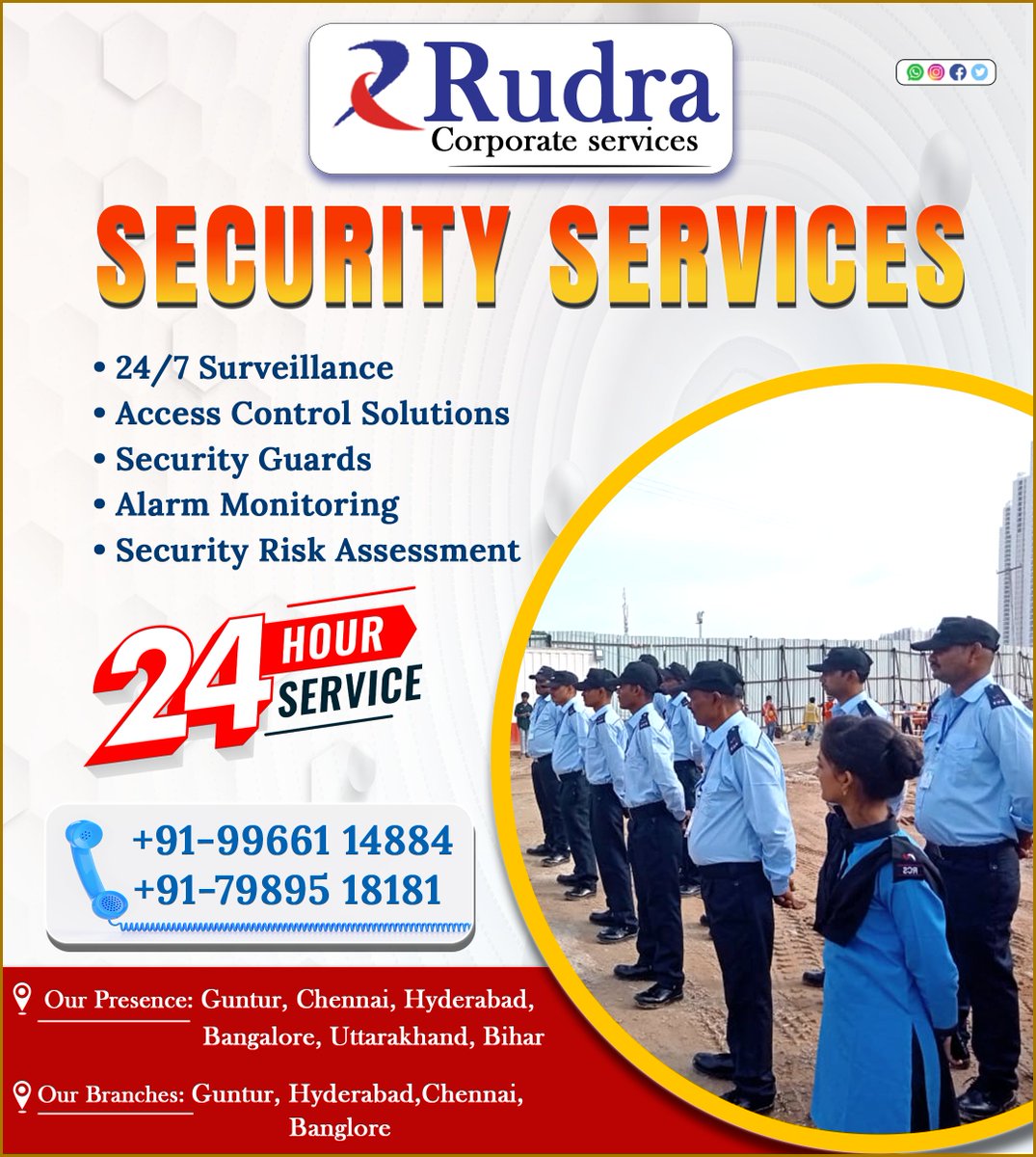 rudra_corporate's tweet image. 𝐒𝐄𝐂𝐔𝐑𝐈𝐓𝐘 𝐒𝐄𝐑𝐕𝐈𝐂𝐄𝐒
📞 :+91-7989518181,+91-9966114884
🌐 : rudracorporates.com
#securityservices #24HoursSurveillance #accesscontrolsolutions #SecurityGuards #alarmmonitoring #SecurityRiskAssessment
 #vipsecurity #securityservices #eventsecurity #rudracorporate