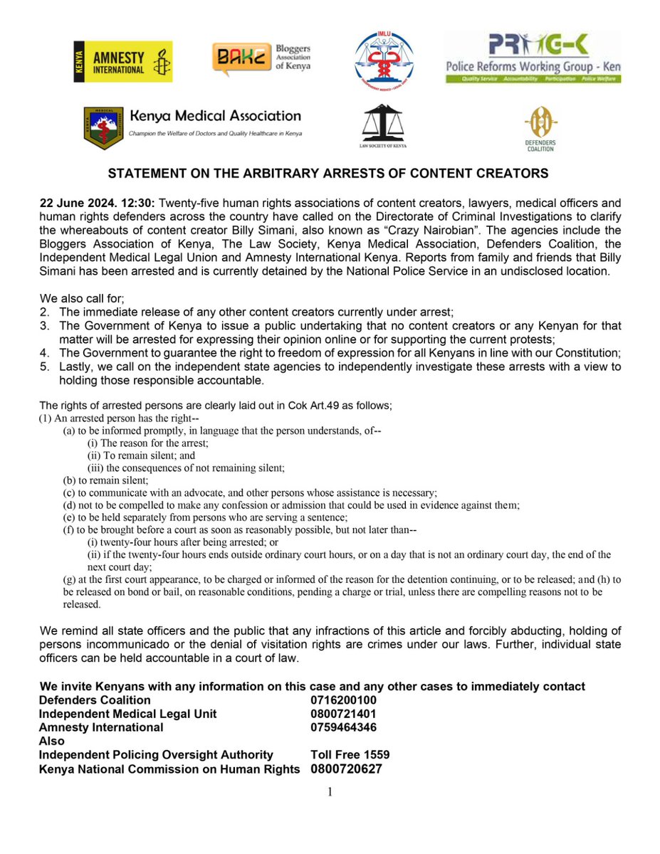 Joint Statement on the Arbitrary Arrests of Content Creators.
#JusticeforAll