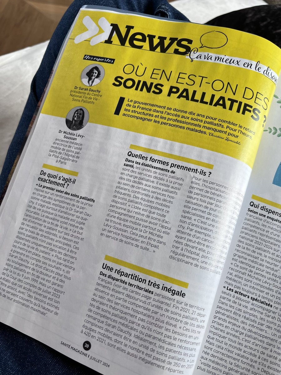 matinée lecture de <a href="/Sante_Magazine/">Santé Magazine</a> numéro de juillet avec un bel article de <a href="/clamiable/">Christine Lamiable</a> où en est-on des #soinspalliatifs ? avec <a href="/sarah_dauchy/">Dauchy Sarah</a> <a href="/CNSPFV/">CNSPFV</a> et <a href="/michelevysoussa/">michèle levy-soussan</a> #atlas #soinsaccompagnement #douleur