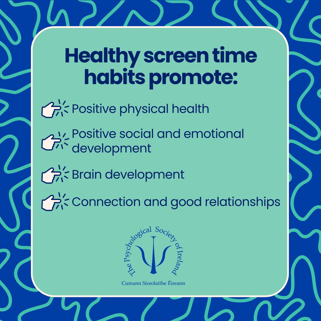 Psychological Society of Ireland (@psychsocireland) on Twitter photo Screen time can have a significant impact on children's development.
<a href="/Perinatal_SIG/">PSI Perinatal and Infant Mental Health SIG</a> recently collaborated with <a href="/HsehealthW/">HSE Health & Wellbeing</a> National Healthy Childhood Programme to develop updated guidelines for screen time and young people.
Read them here: bit.ly/45vidvJ Screen time can have a significant impact on children's development.
<a href="/Perinatal_SIG/">PSI Perinatal and Infant Mental Health SIG</a> recently collaborated with <a href="/HsehealthW/">HSE Health & Wellbeing</a> National Healthy Childhood Programme to develop updated guidelines for screen time and young people.
Read them here: bit.ly/45vidvJ