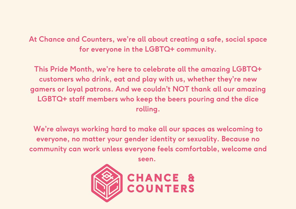 At Chance And Counters, we're all about creating a safe, social space for everyone in the LGBTQ+ community.

Happy Pride 🏳️‍🌈

#boardgames #cardgames #game #boardgamegeek #tabletopgames #bbg #pride #lgbtq+ #gaymers